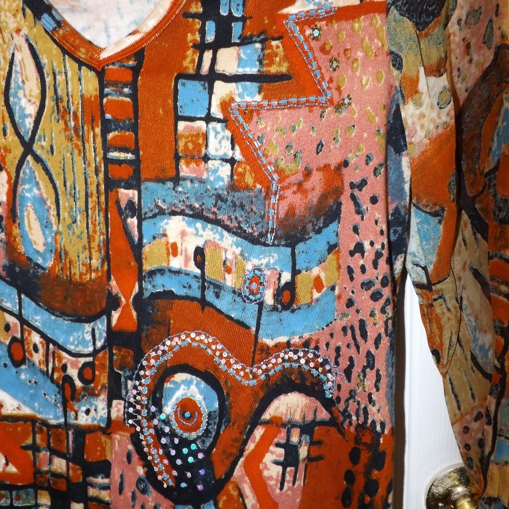 FASHQUE Art Beaded shirt top Chiffon sleeves XL - Picture 5 of 8
